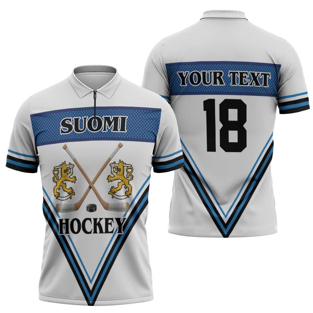 Finland Hockey Custom Zipper Polo Shirt Suomi Lion Ice Pride 2026 White Version
