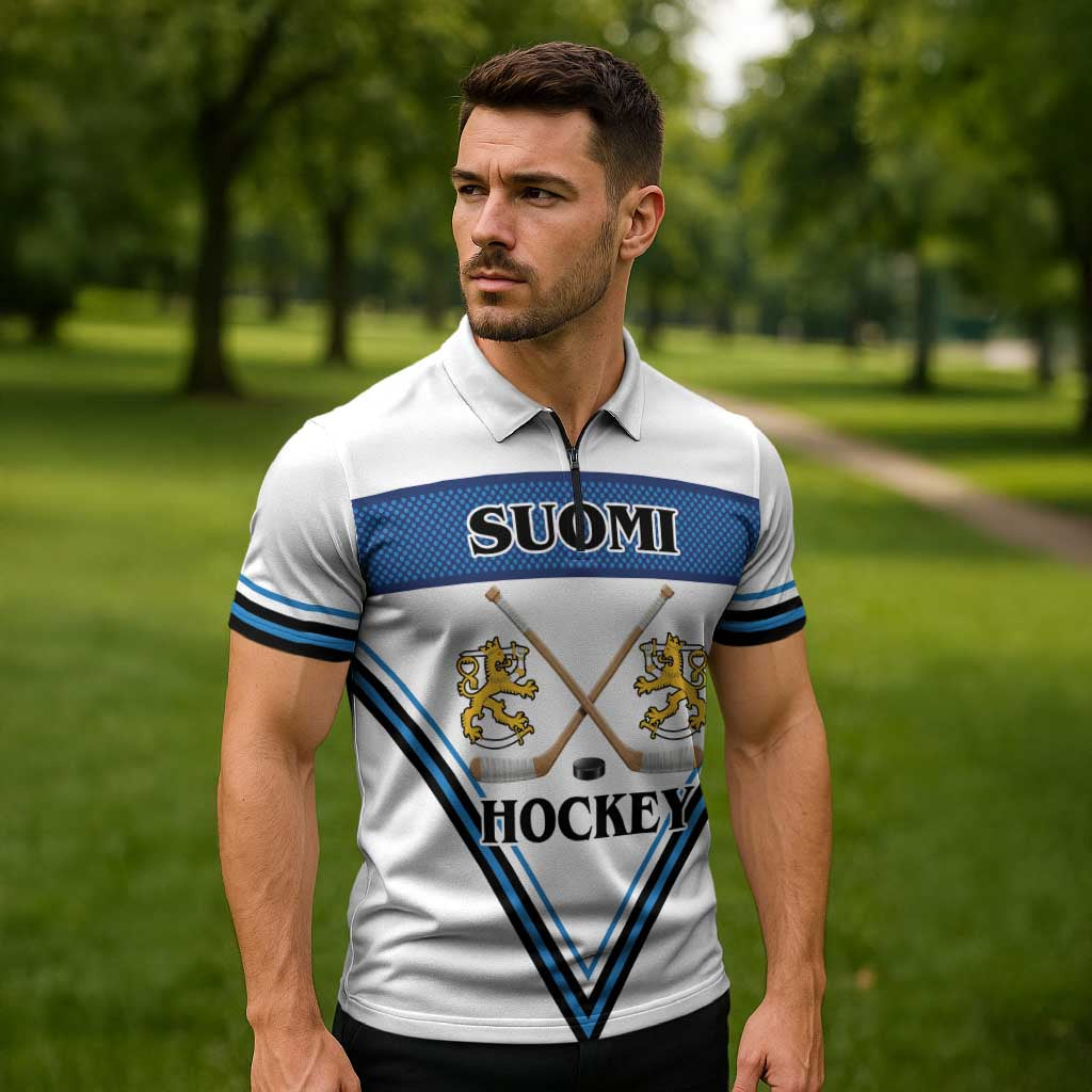Finland Hockey Custom Zipper Polo Shirt Suomi Lion Ice Pride 2026 White Version
