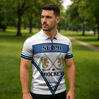 Finland Hockey Custom Zipper Polo Shirt Suomi Lion Ice Pride 2026 White Version