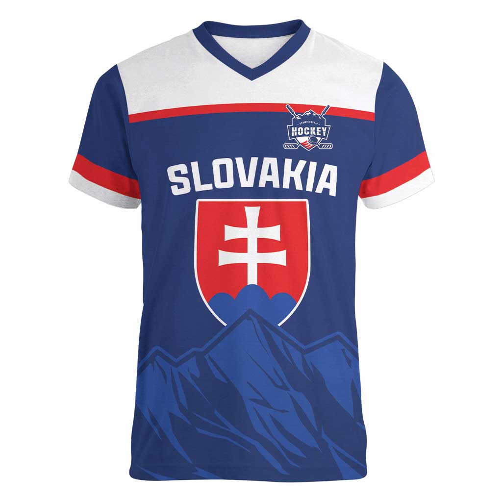 Slovakia Hockey Custom Women V-Neck T-Shirt Tatra Mountain Pride 2026