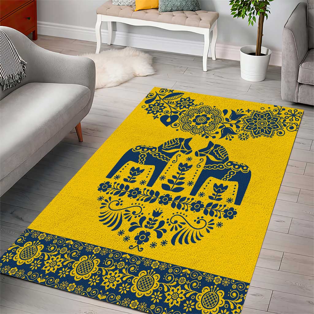 Sweden Daleclarian Horse Area Rug Floral Folk Pattern Yellow Version