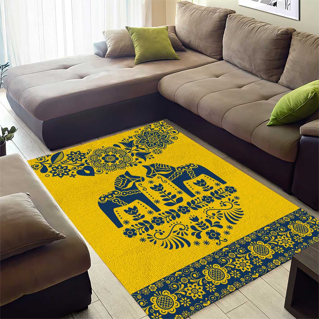 Sweden Daleclarian Horse Area Rug Floral Folk Pattern Yellow Version