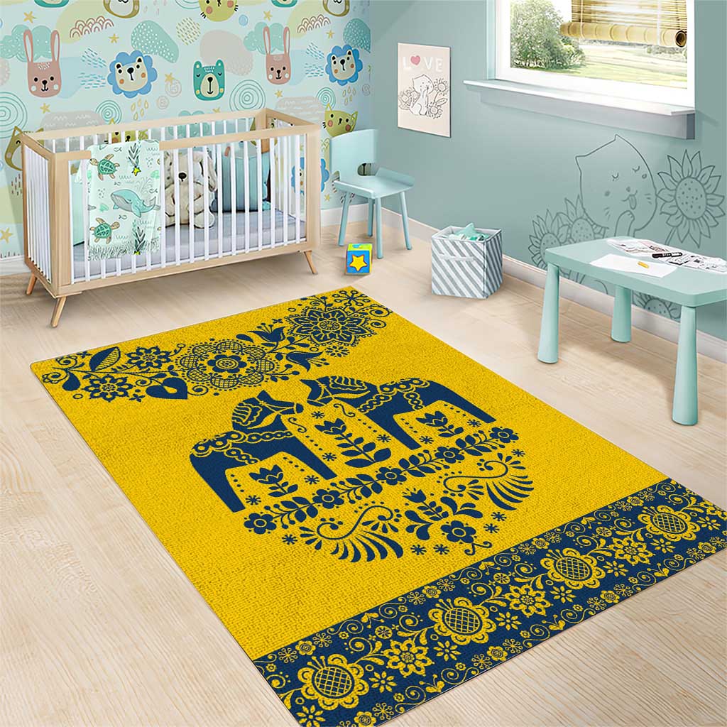 Sweden Daleclarian Horse Area Rug Floral Folk Pattern Yellow Version