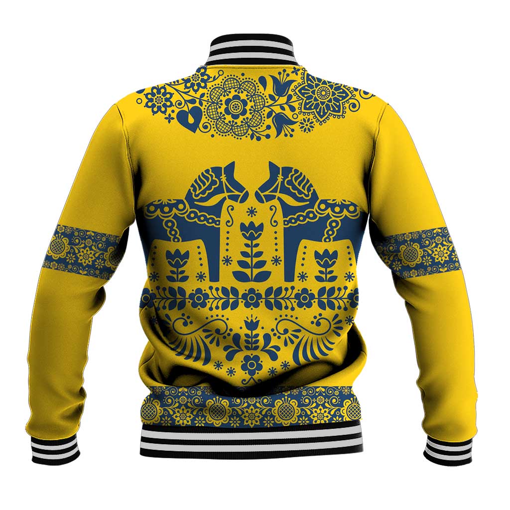Sweden Daleclarian Horse Baseball Jacket Floral Folk Pattern Yellow Version