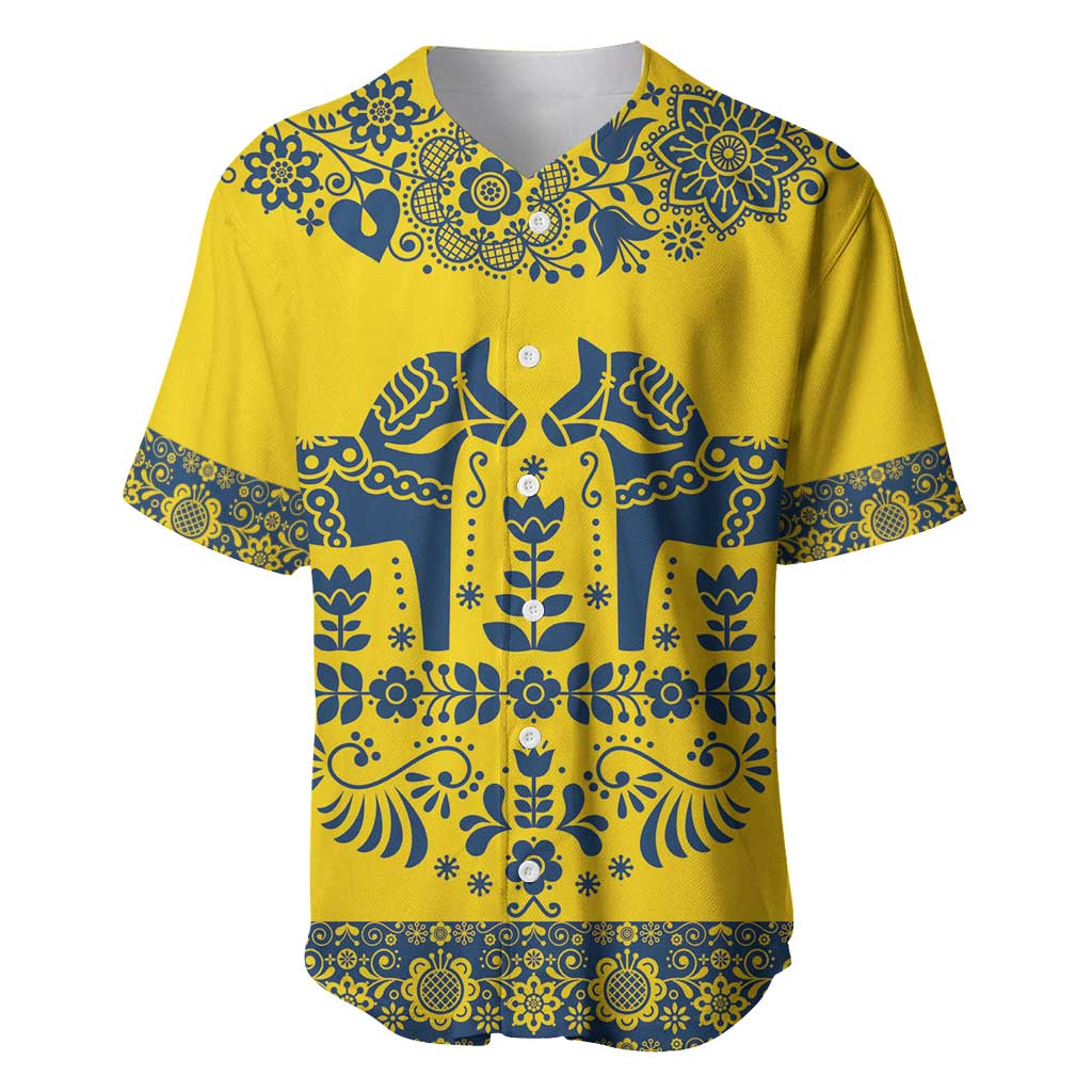 Sweden Daleclarian Horse Baseball Jersey Floral Folk Pattern Yellow Version