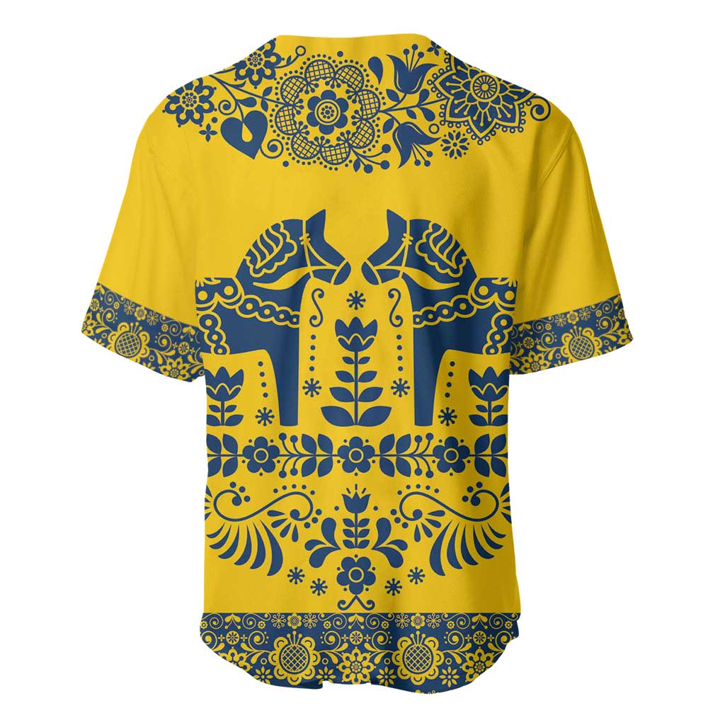 Sweden Daleclarian Horse Baseball Jersey Floral Folk Pattern Yellow Version