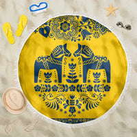 Sweden Daleclarian Horse Beach Blanket Floral Folk Pattern Yellow Version