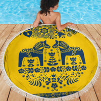 Sweden Daleclarian Horse Beach Blanket Floral Folk Pattern Yellow Version