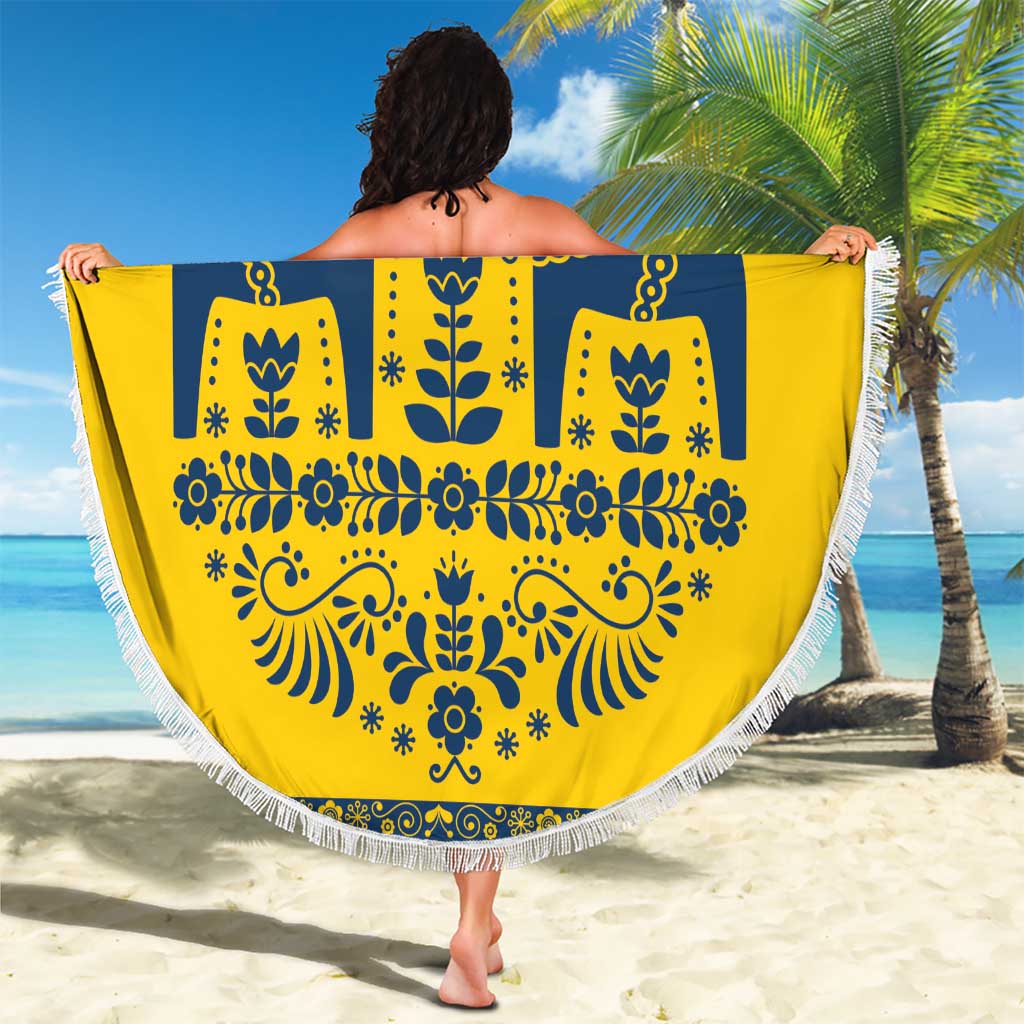 Sweden Daleclarian Horse Beach Blanket Floral Folk Pattern Yellow Version