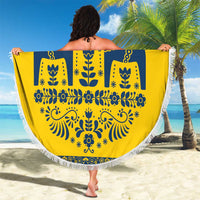 Sweden Daleclarian Horse Beach Blanket Floral Folk Pattern Yellow Version