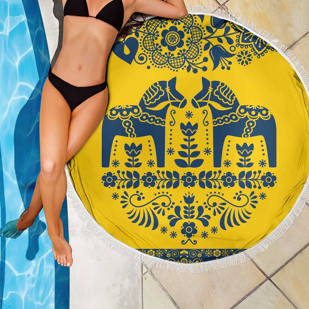 Sweden Daleclarian Horse Beach Blanket Floral Folk Pattern Yellow Version