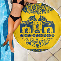 Sweden Daleclarian Horse Beach Blanket Floral Folk Pattern Yellow Version