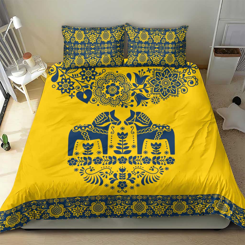 Sweden Daleclarian Horse Bedding Set Floral Folk Pattern Yellow Version