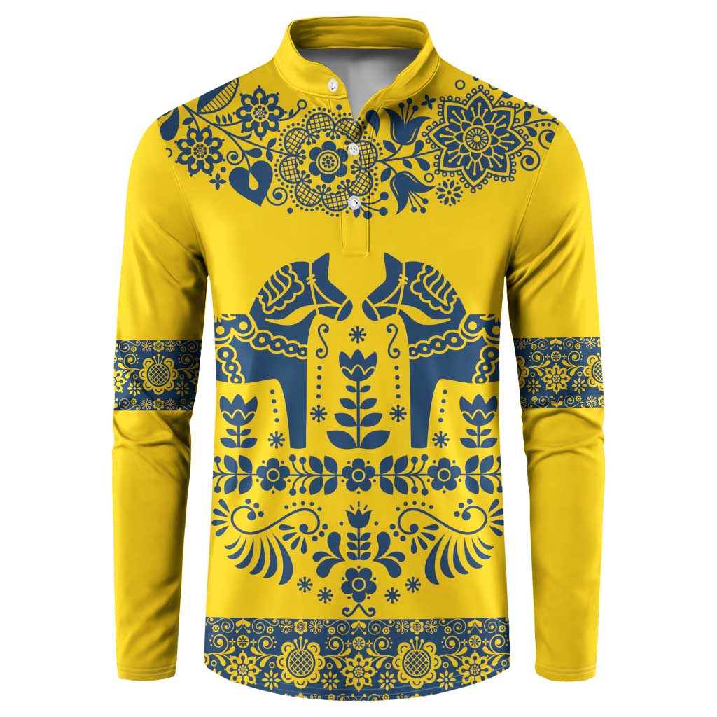Sweden Daleclarian Horse Button Sweatshirt Floral Folk Pattern Yellow Version