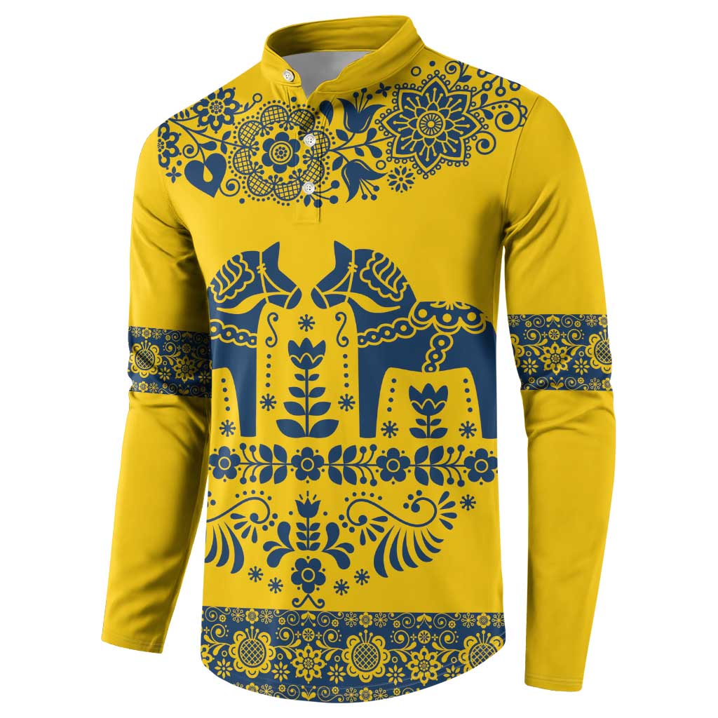 Sweden Daleclarian Horse Button Sweatshirt Floral Folk Pattern Yellow Version