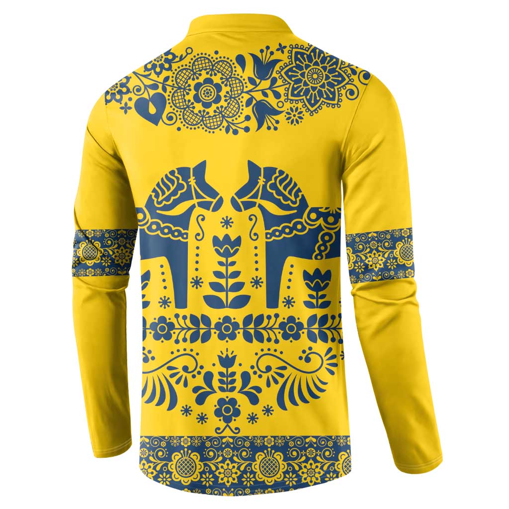 Sweden Daleclarian Horse Button Sweatshirt Floral Folk Pattern Yellow Version
