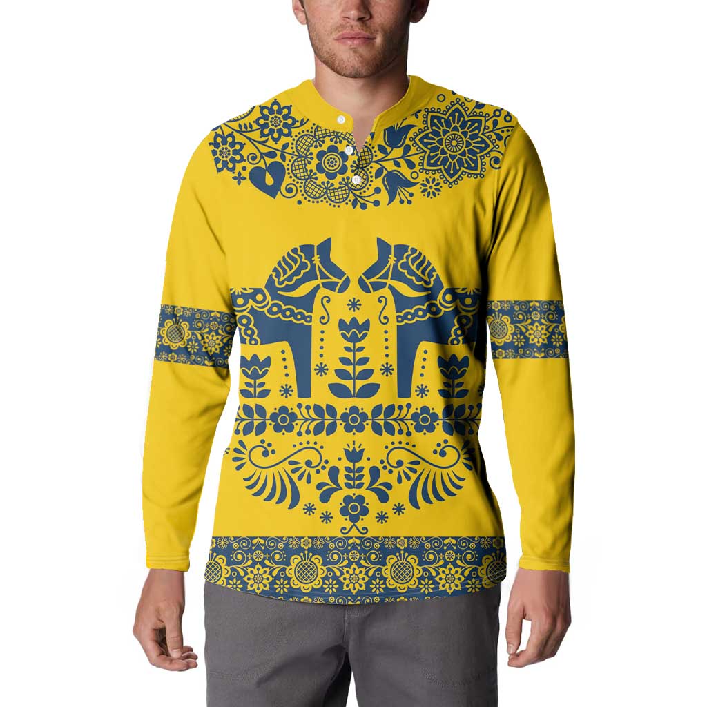 Sweden Daleclarian Horse Button Sweatshirt Floral Folk Pattern Yellow Version