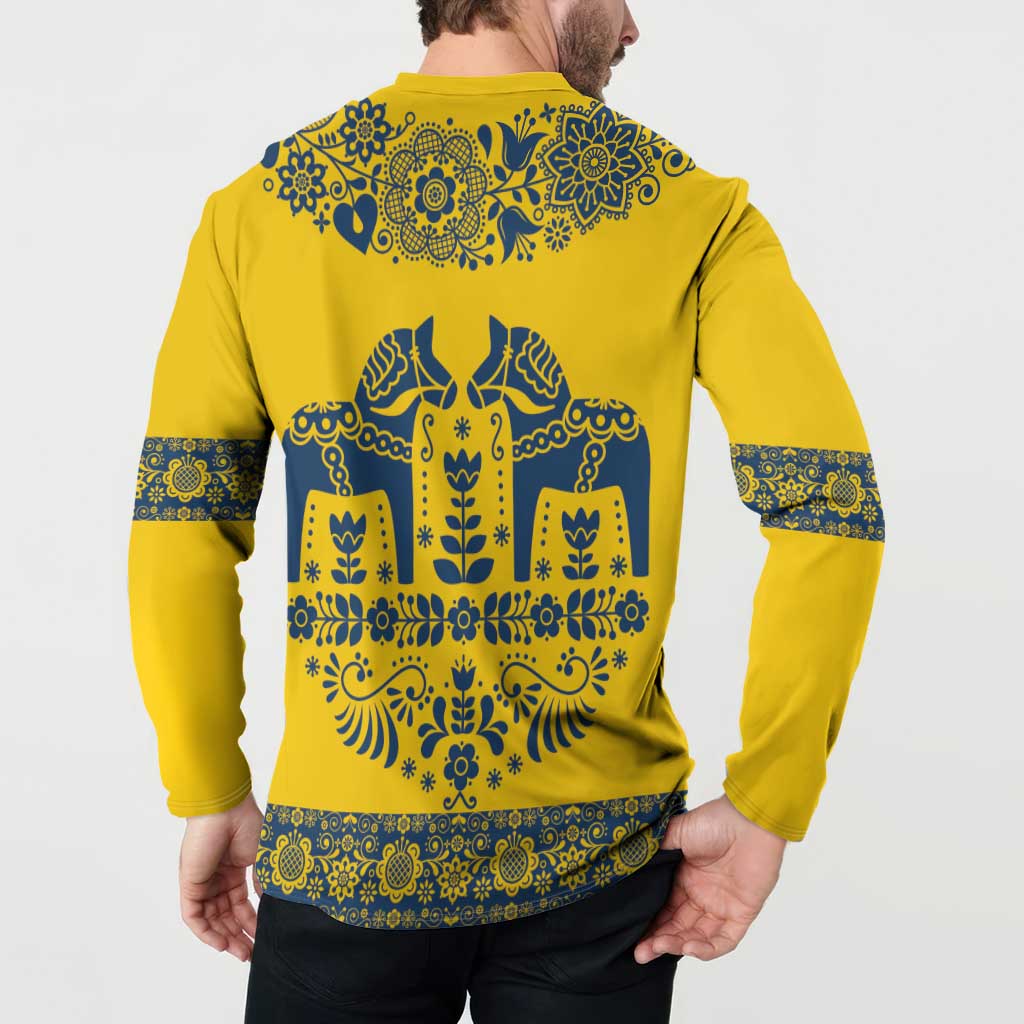 Sweden Daleclarian Horse Button Sweatshirt Floral Folk Pattern Yellow Version