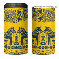 Sweden Daleclarian Horse 4 in 1 Can Cooler Tumbler Floral Folk Pattern Yellow Version