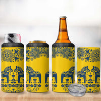 Sweden Daleclarian Horse 4 in 1 Can Cooler Tumbler Floral Folk Pattern Yellow Version