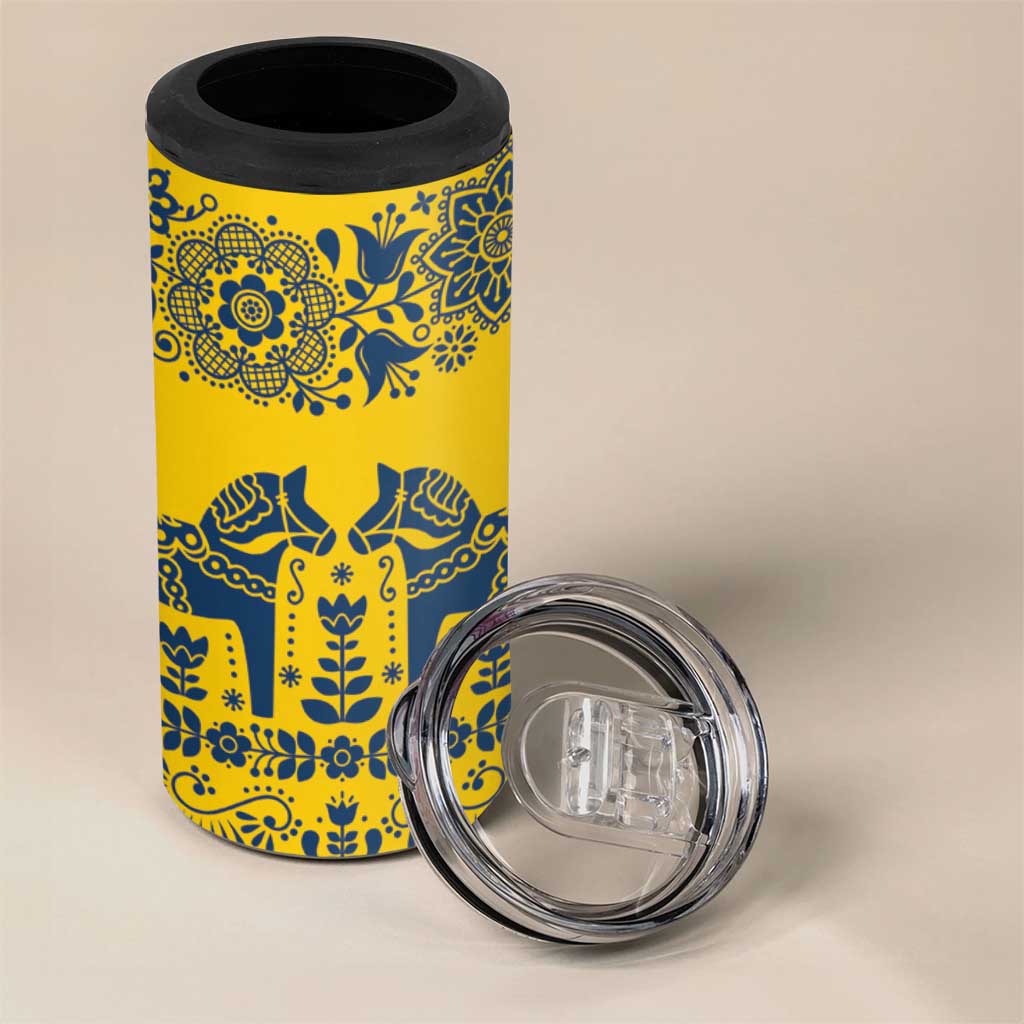 Sweden Daleclarian Horse 4 in 1 Can Cooler Tumbler Floral Folk Pattern Yellow Version