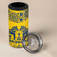 Sweden Daleclarian Horse 4 in 1 Can Cooler Tumbler Floral Folk Pattern Yellow Version