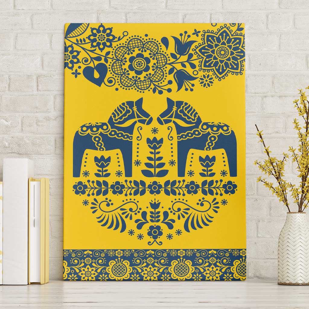 Sweden Daleclarian Horse Canvas Wall Art Floral Folk Pattern Yellow Version