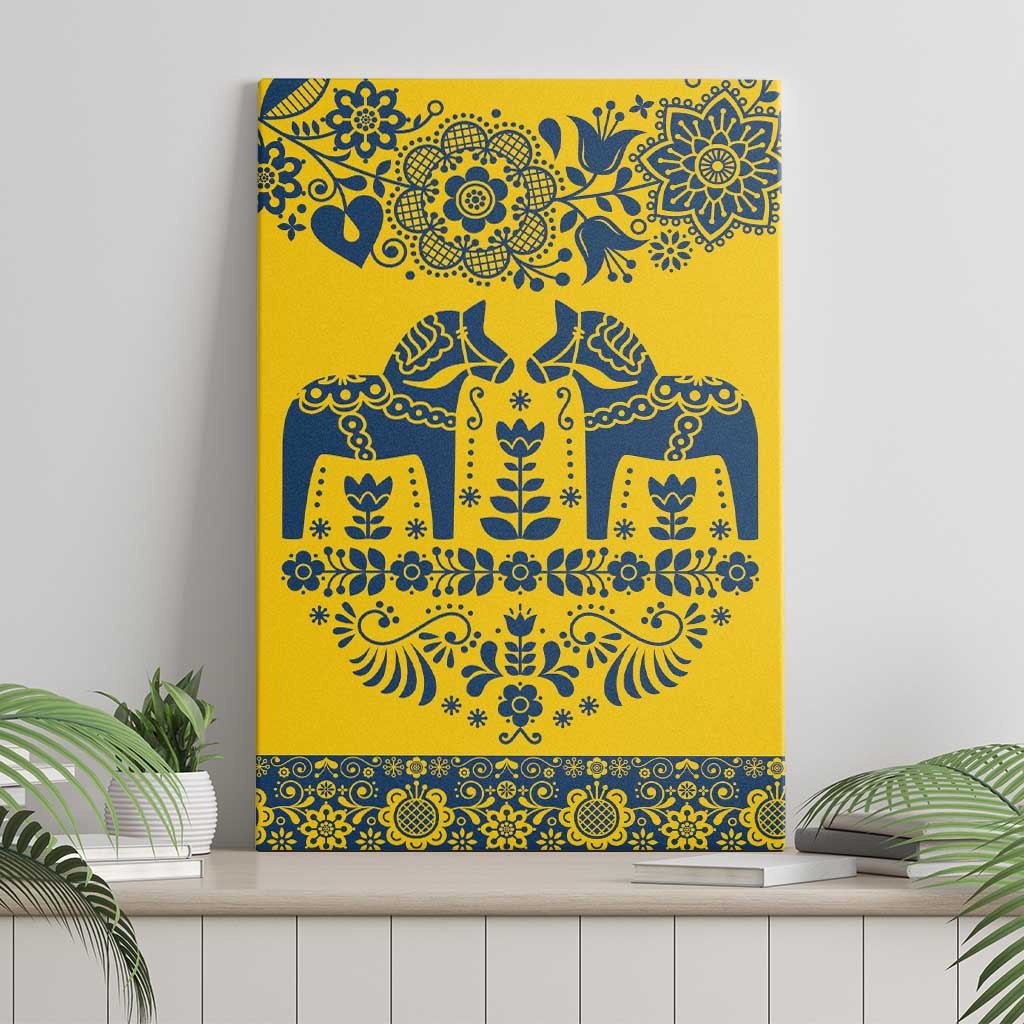 Sweden Daleclarian Horse Canvas Wall Art Floral Folk Pattern Yellow Version