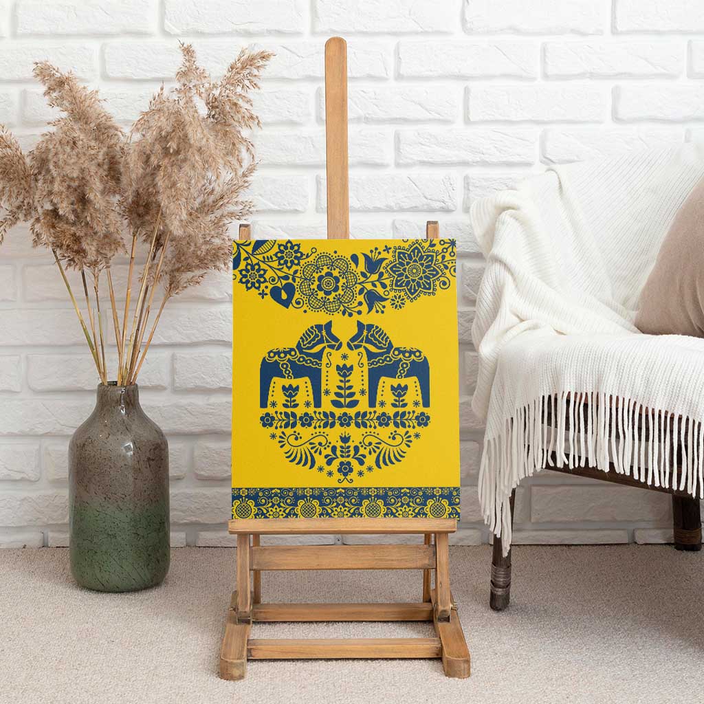 Sweden Daleclarian Horse Canvas Wall Art Floral Folk Pattern Yellow Version