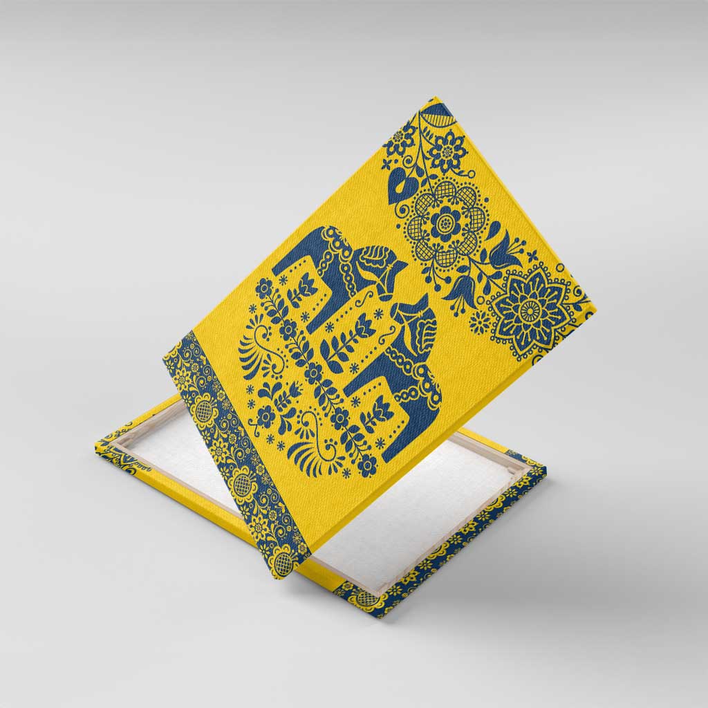 Sweden Daleclarian Horse Canvas Wall Art Floral Folk Pattern Yellow Version