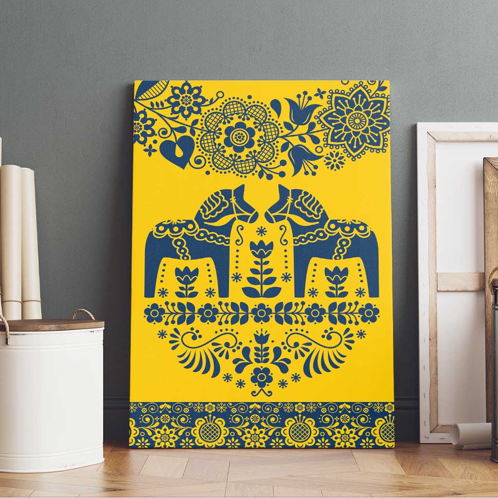 Sweden Daleclarian Horse Canvas Wall Art Floral Folk Pattern Yellow Version