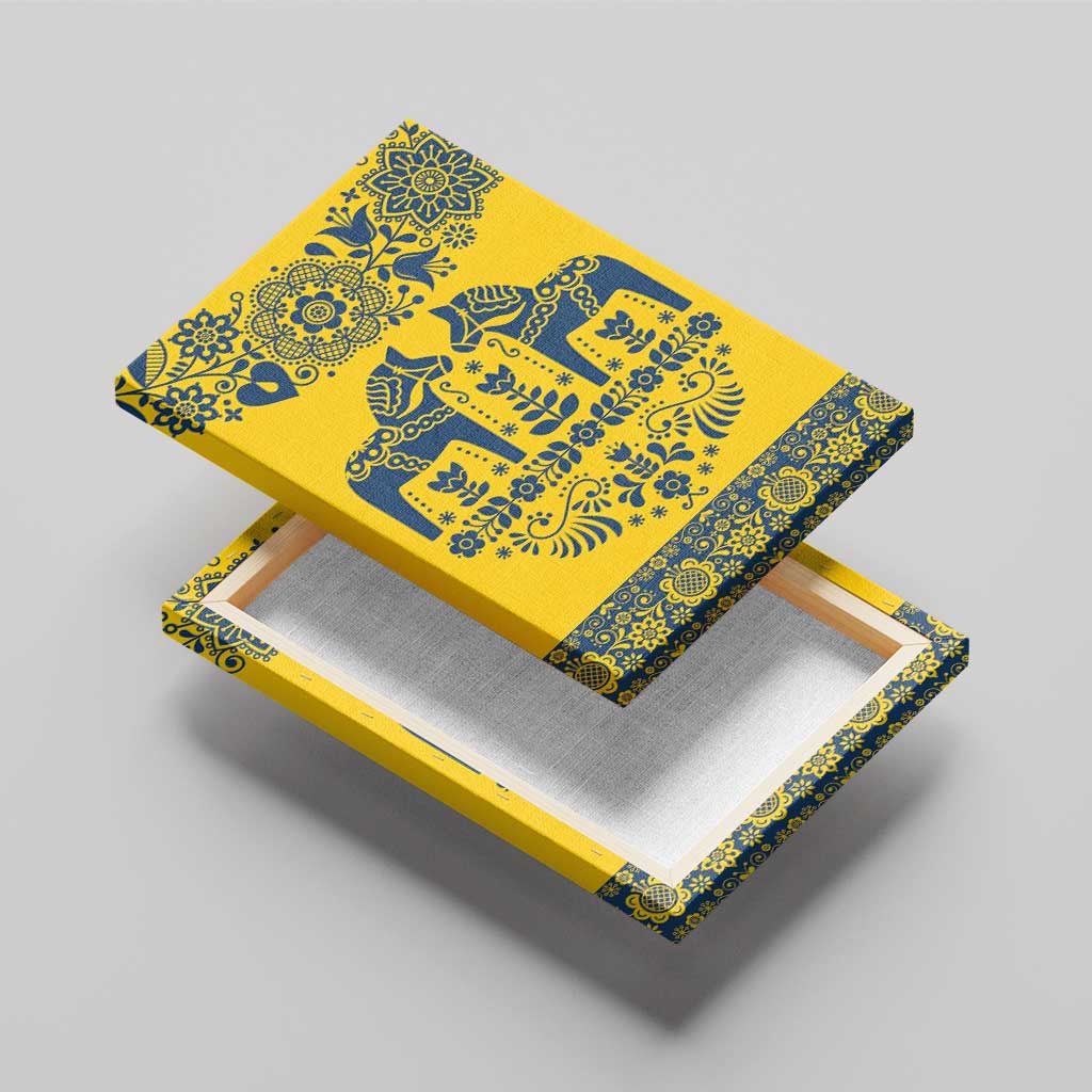 Sweden Daleclarian Horse Canvas Wall Art Floral Folk Pattern Yellow Version