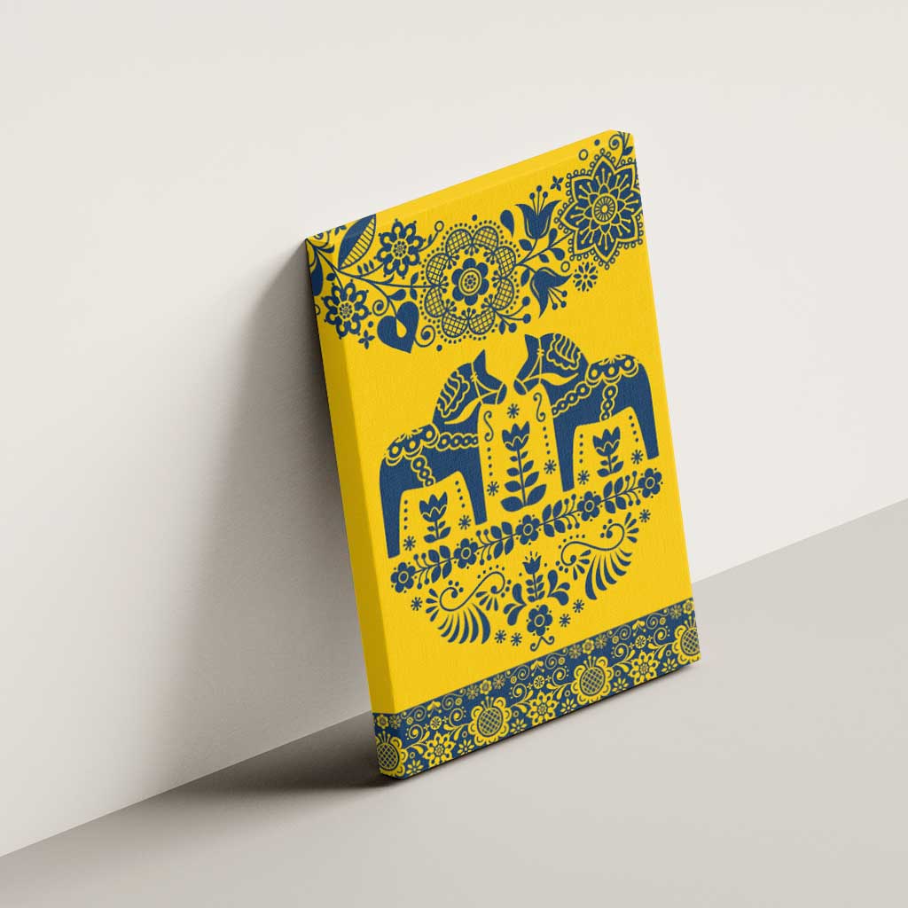 Sweden Daleclarian Horse Canvas Wall Art Floral Folk Pattern Yellow Version