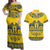 Sweden Daleclarian Horse Couples Matching Off Shoulder Maxi Dress and Hawaiian Shirt Floral Folk Pattern Yellow Version
