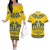Sweden Daleclarian Horse Couples Matching Off The Shoulder Long Sleeve Dress and Hawaiian Shirt Floral Folk Pattern Yellow Version