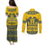 Sweden Daleclarian Horse Couples Matching Puletasi and Long Sleeve Button Shirt Floral Folk Pattern Yellow Version