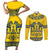 Sweden Daleclarian Horse Couples Matching Short Sleeve Bodycon Dress and Long Sleeve Button Shirt Floral Folk Pattern Yellow Version