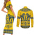Sweden Daleclarian Horse Couples Matching Short Sleeve Bodycon Dress and Long Sleeve Button Shirt Floral Folk Pattern Yellow Version
