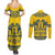 Sweden Daleclarian Horse Couples Matching Summer Maxi Dress and Long Sleeve Button Shirt Floral Folk Pattern Yellow Version