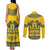 Sweden Daleclarian Horse Couples Matching Tank Maxi Dress and Long Sleeve Button Shirt Floral Folk Pattern Yellow Version