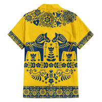 Sweden Daleclarian Horse Family Matching Long Sleeve Bodycon Dress and Hawaiian Shirt Floral Folk Pattern Yellow Version