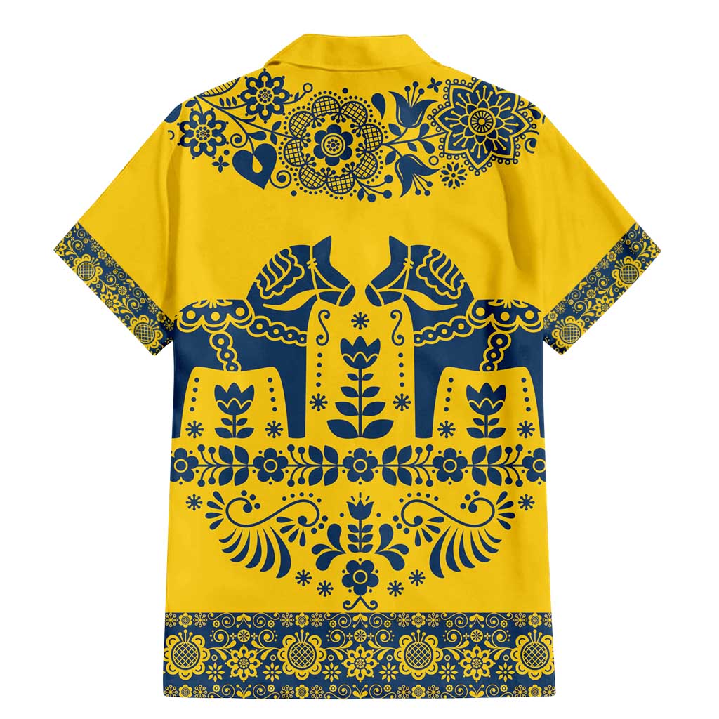 Sweden Daleclarian Horse Family Matching Mermaid Dress and Hawaiian Shirt Floral Folk Pattern Yellow Version