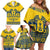 Sweden Daleclarian Horse Family Matching Off Shoulder Short Dress and Hawaiian Shirt Floral Folk Pattern Yellow Version