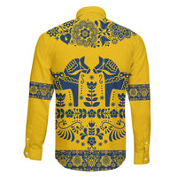 Sweden Daleclarian Horse Family Matching Off Shoulder Short Dress and Hawaiian Shirt Floral Folk Pattern Yellow Version