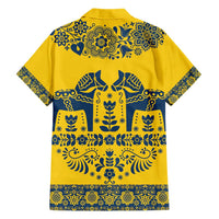 Sweden Daleclarian Horse Family Matching Short Sleeve Bodycon Dress and Hawaiian Shirt Floral Folk Pattern Yellow Version