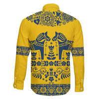 Sweden Daleclarian Horse Family Matching Short Sleeve Bodycon Dress and Hawaiian Shirt Floral Folk Pattern Yellow Version