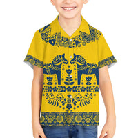 Sweden Daleclarian Horse Family Matching Tank Maxi Dress and Hawaiian Shirt Floral Folk Pattern Yellow Version