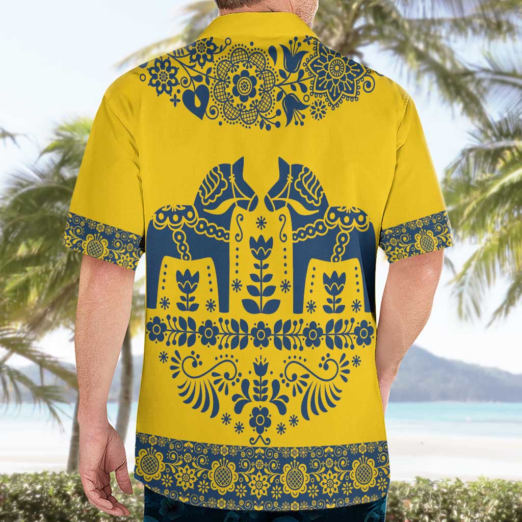 Sweden Daleclarian Horse Hawaiian Shirt Floral Folk Pattern Yellow Version