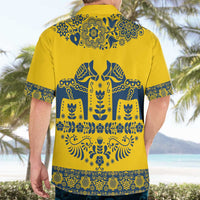 Sweden Daleclarian Horse Hawaiian Shirt Floral Folk Pattern Yellow Version