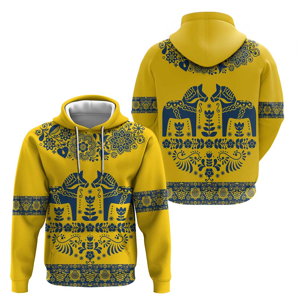 Sweden Daleclarian Horse Hoodie Floral Folk Pattern Yellow Version